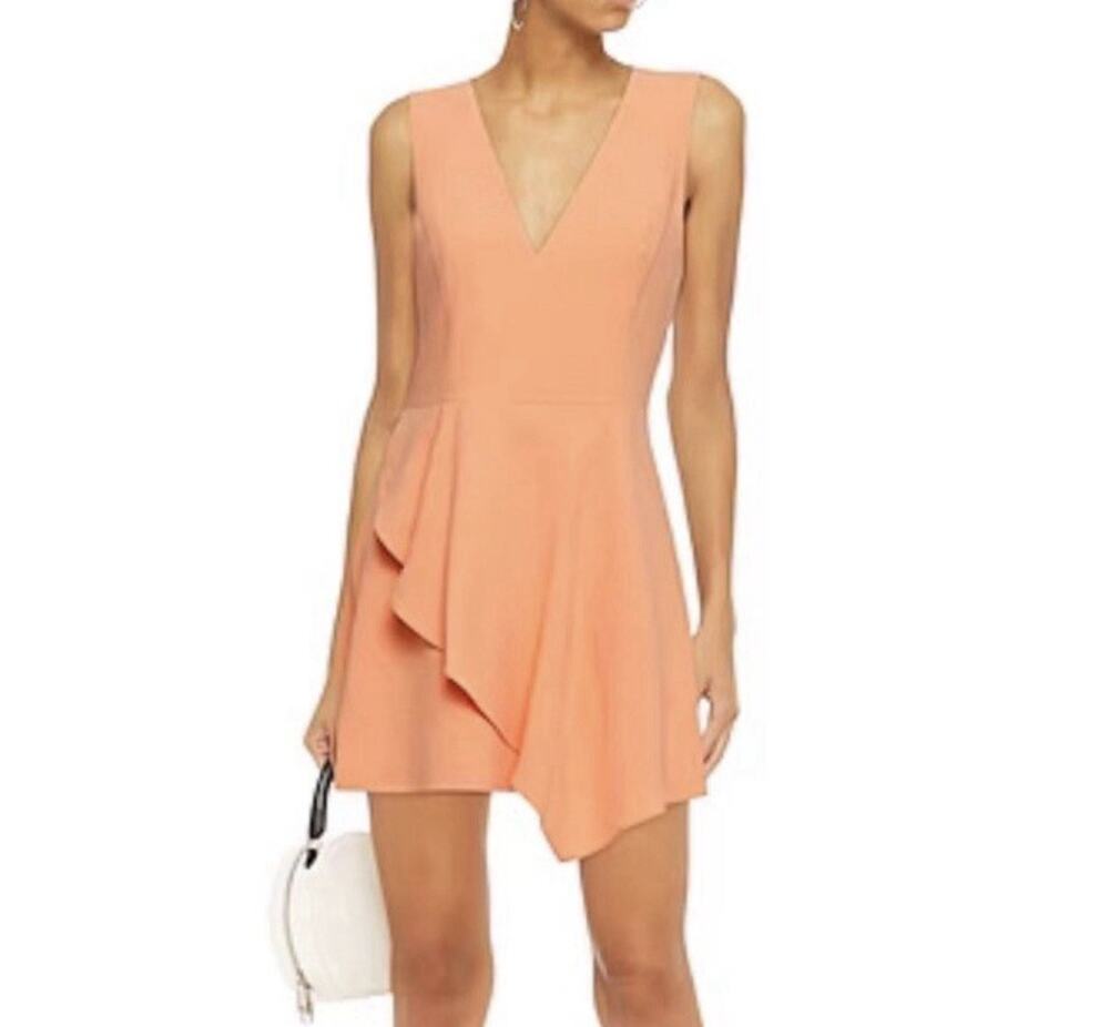 Alice + Olivia Callie Asymmetrical Drape Orange Mini Dress Women’s Size 10